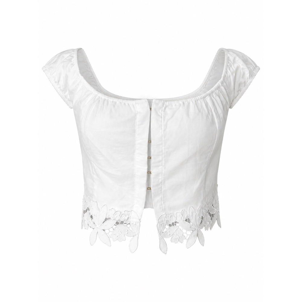 Victoria's Secret White Floral Lace Trim Cottagecore Peasant Crop Top M